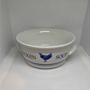Stoneware Chicken Soup Bowl  FTD Vintage Pottery Ceramic Blue Series 1980s-Korea